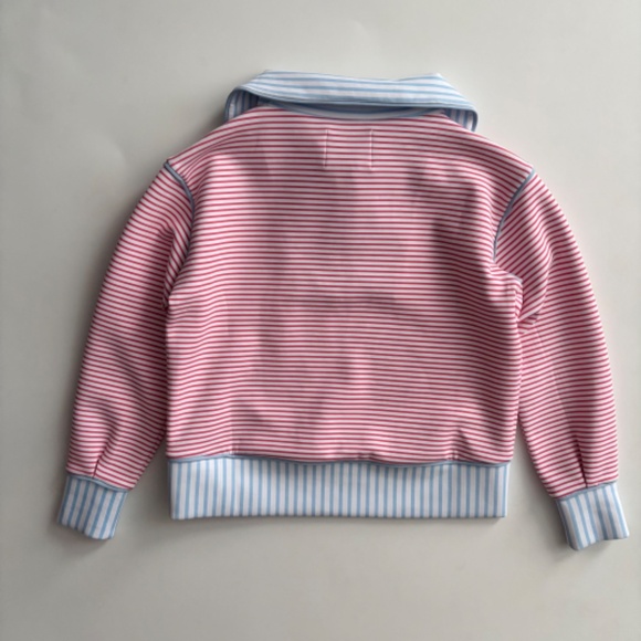 Addison Bay Polished Double Knit Alley Quarter Zip Sweater Nwt Guava Stripe - Picture 3 of 4